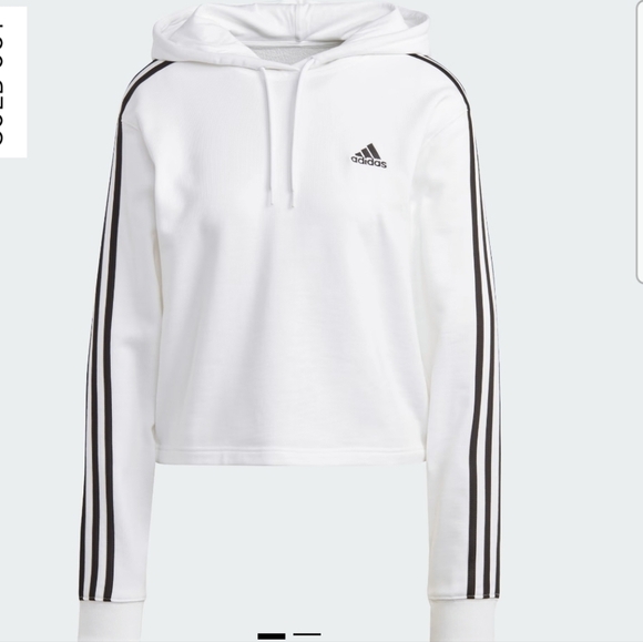 Adidas White Hoodie Essentials 3-Stripes French Terry Crop XS - Picture 1 of 8